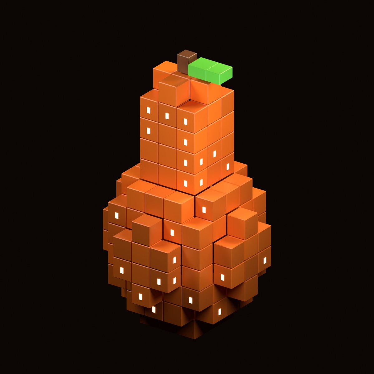The Gourdy Studio logo: an orange voxel gourd with warm-lit windows and a green leaf.